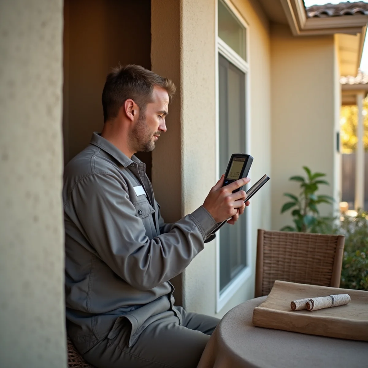 IICRC certified technician taking a moisture reading in a Menifee, CA home