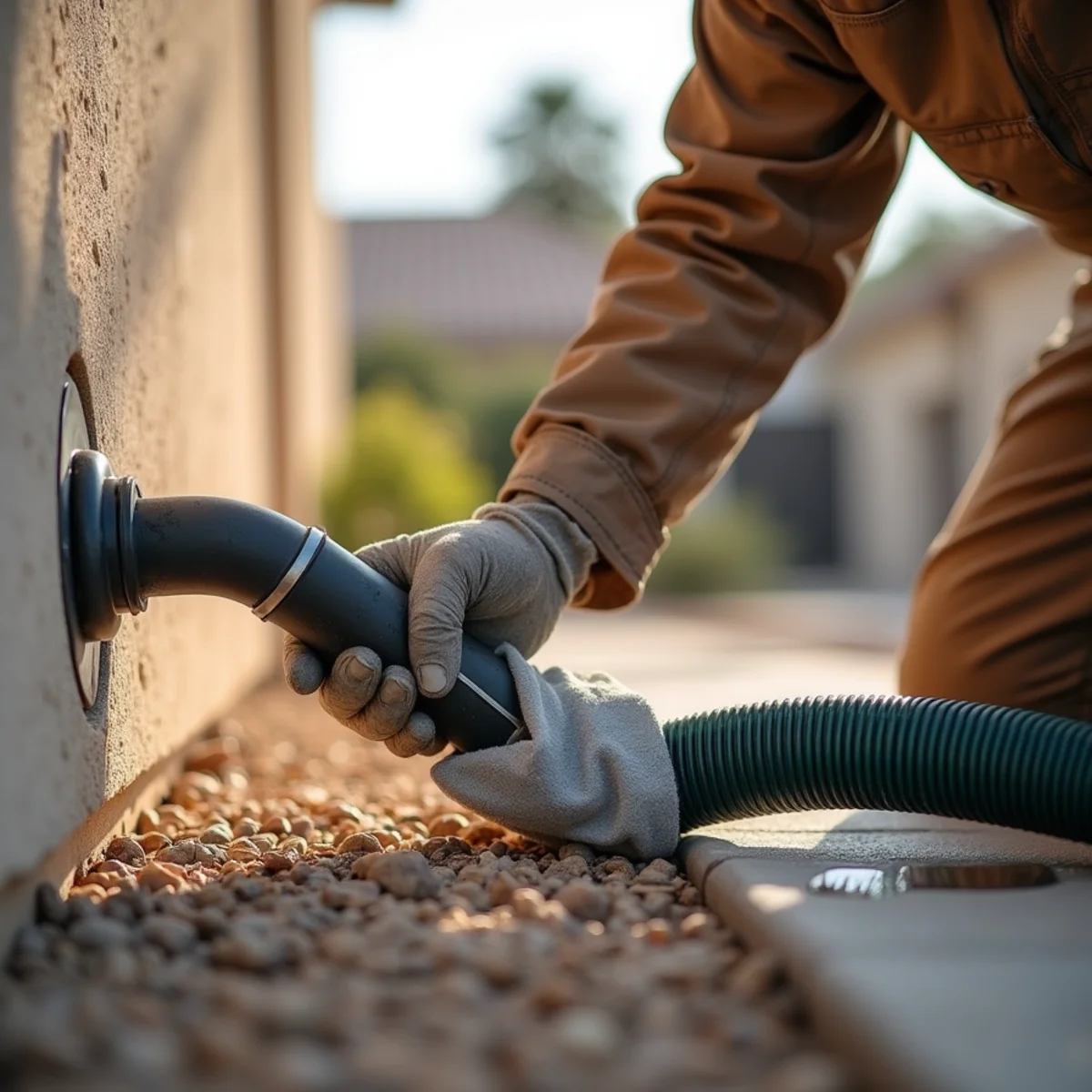 Clearing a blocked condensate line with a wet dry vacuum at the outdoor discharge