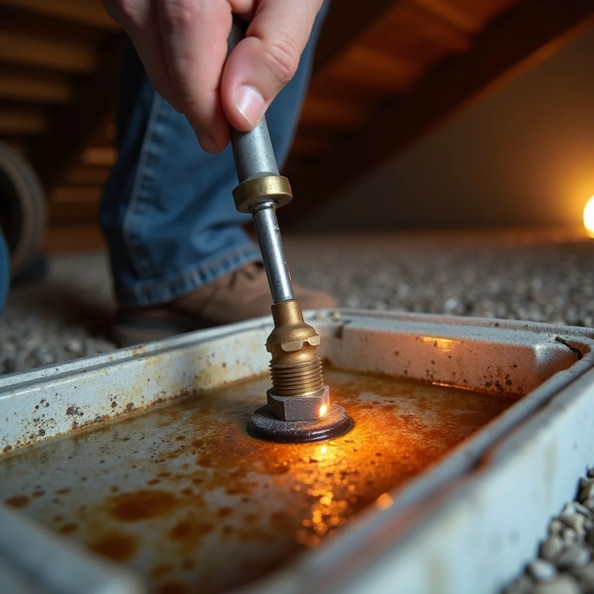 Inspecting an air conditioner drain pan and float switch in a Menifee attic