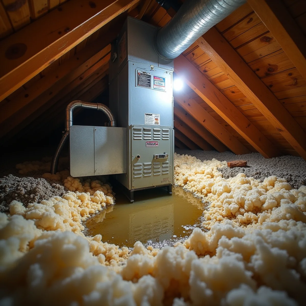 Overflowing air conditioner condensate drain pan in a Menifee, CA attic