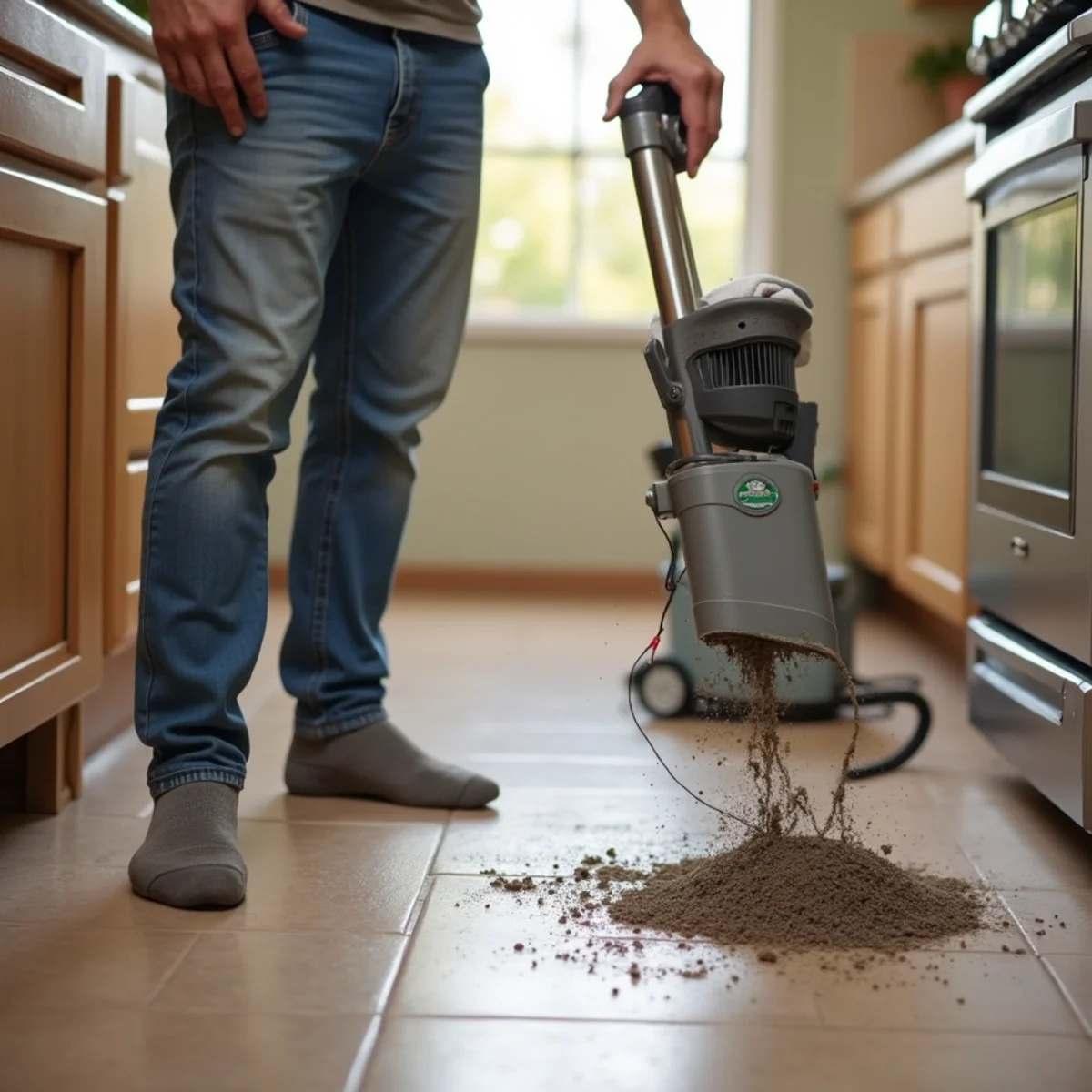 Homeowner using a fan on a small water spill in a Menifee, CA kitchen