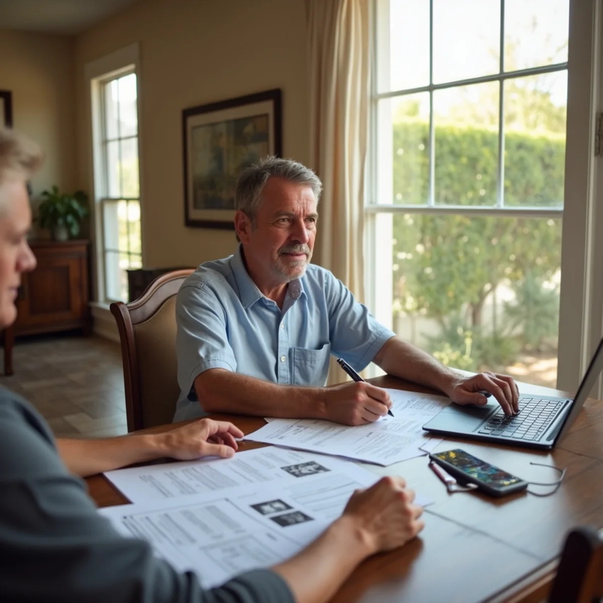 Homeowner reviewing an insurance policy after water damage in a Menifee, CA home