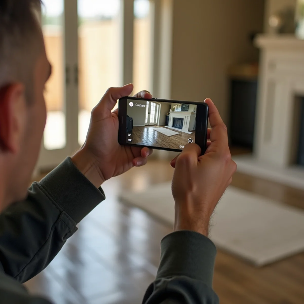 Homeowner recording a video walkthrough of water damage in a Menifee home