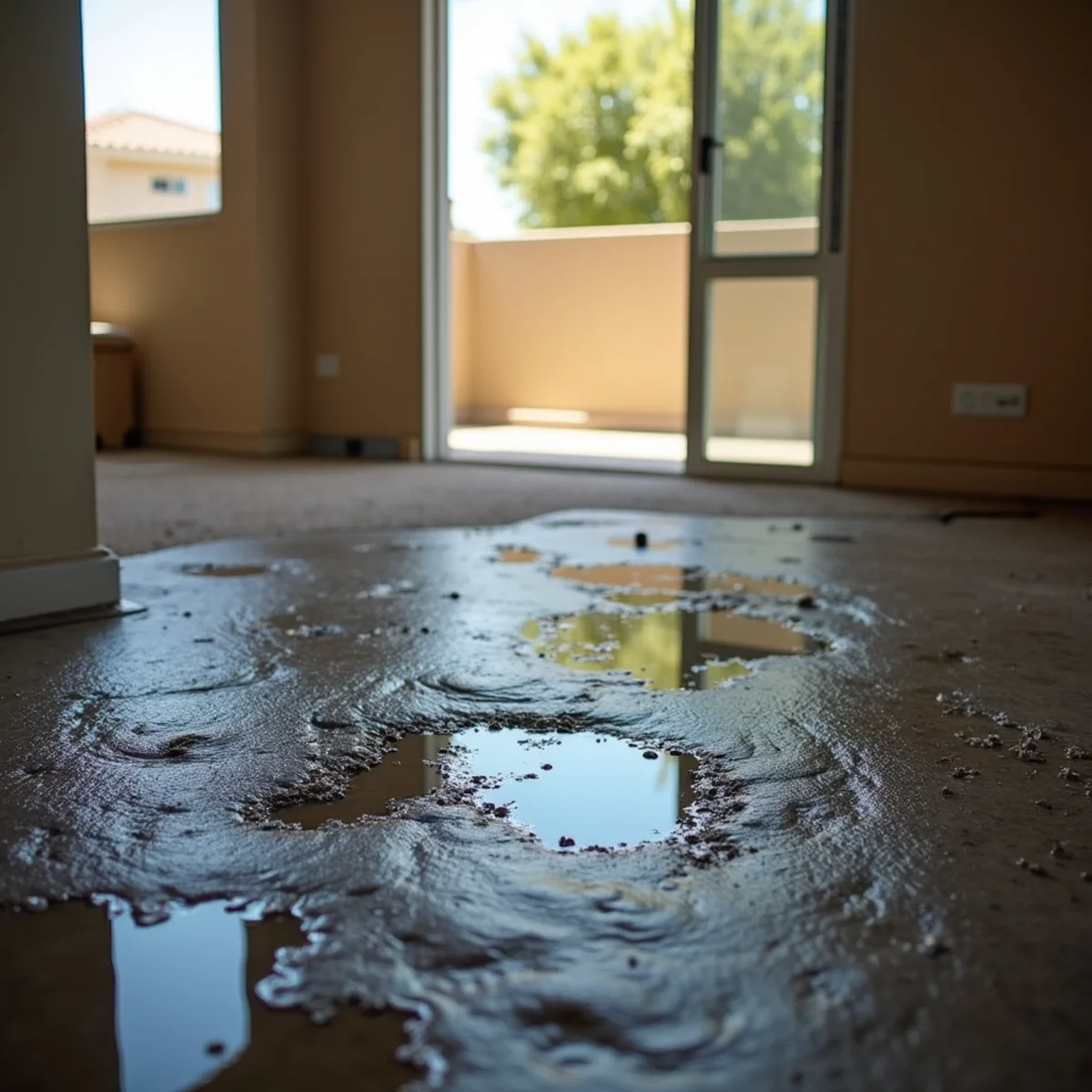 Wide documentation photo of a water damaged room in Menifee, California