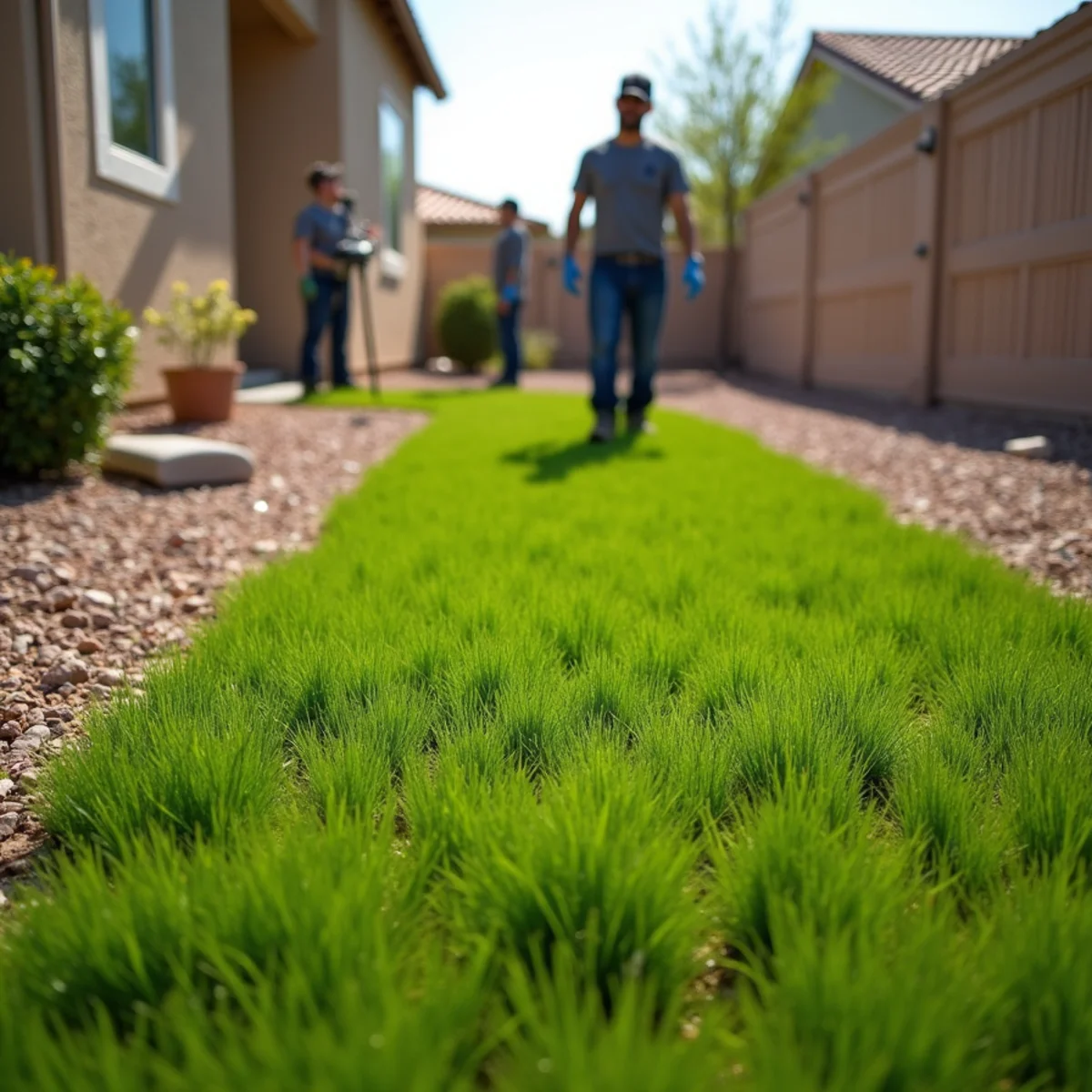 Unusually green patch of lawn caused by an irrigation leak in Menifee, CA