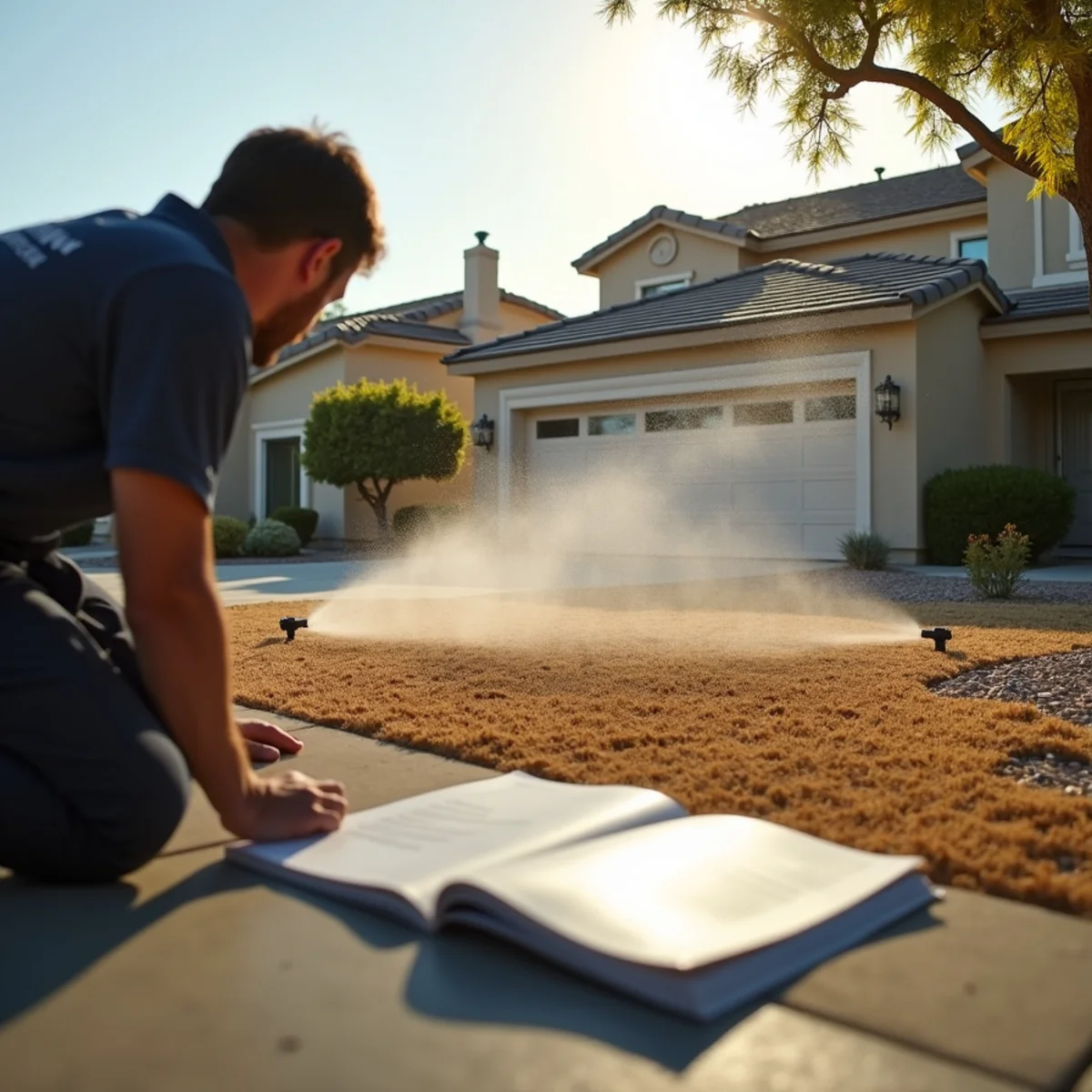 Homeowner running an irrigation zone to test for leaks in Menifee, CA