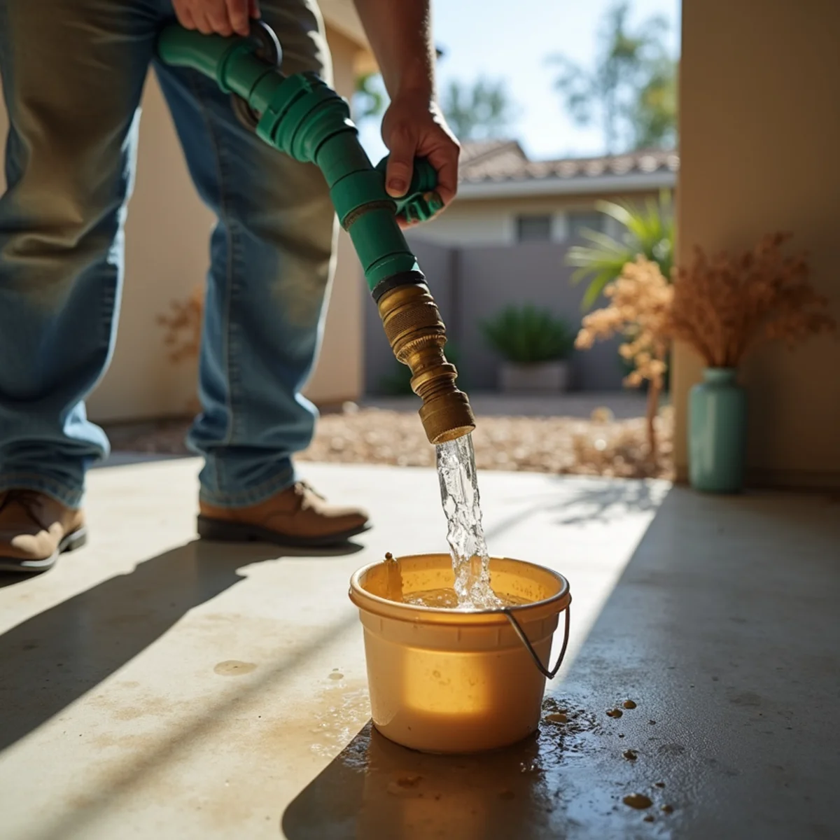 Annual water heater flush in a Menifee, CA garage