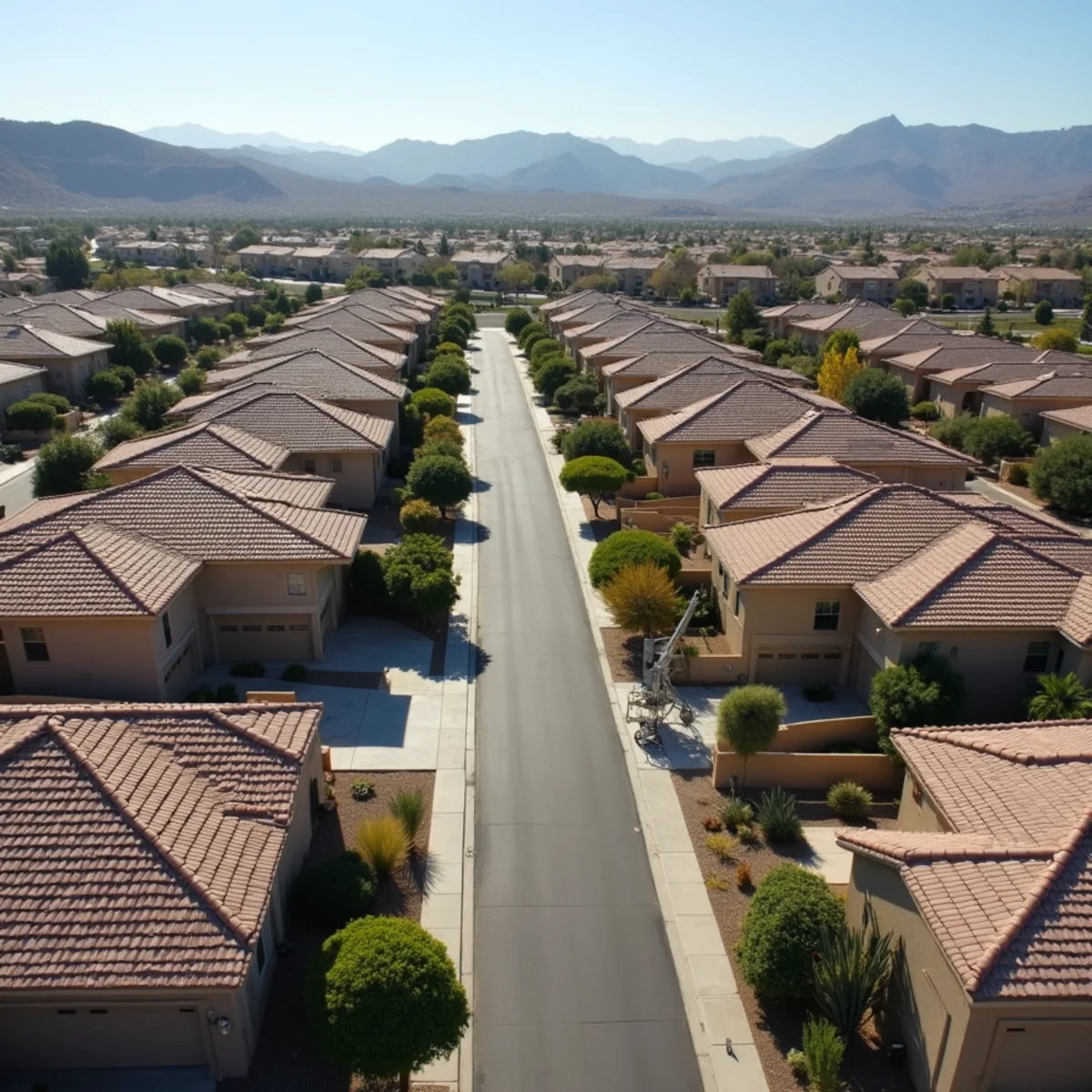 Aerial view of Menifee, CA master-planned tract neighborhoods built in distinct construction eras