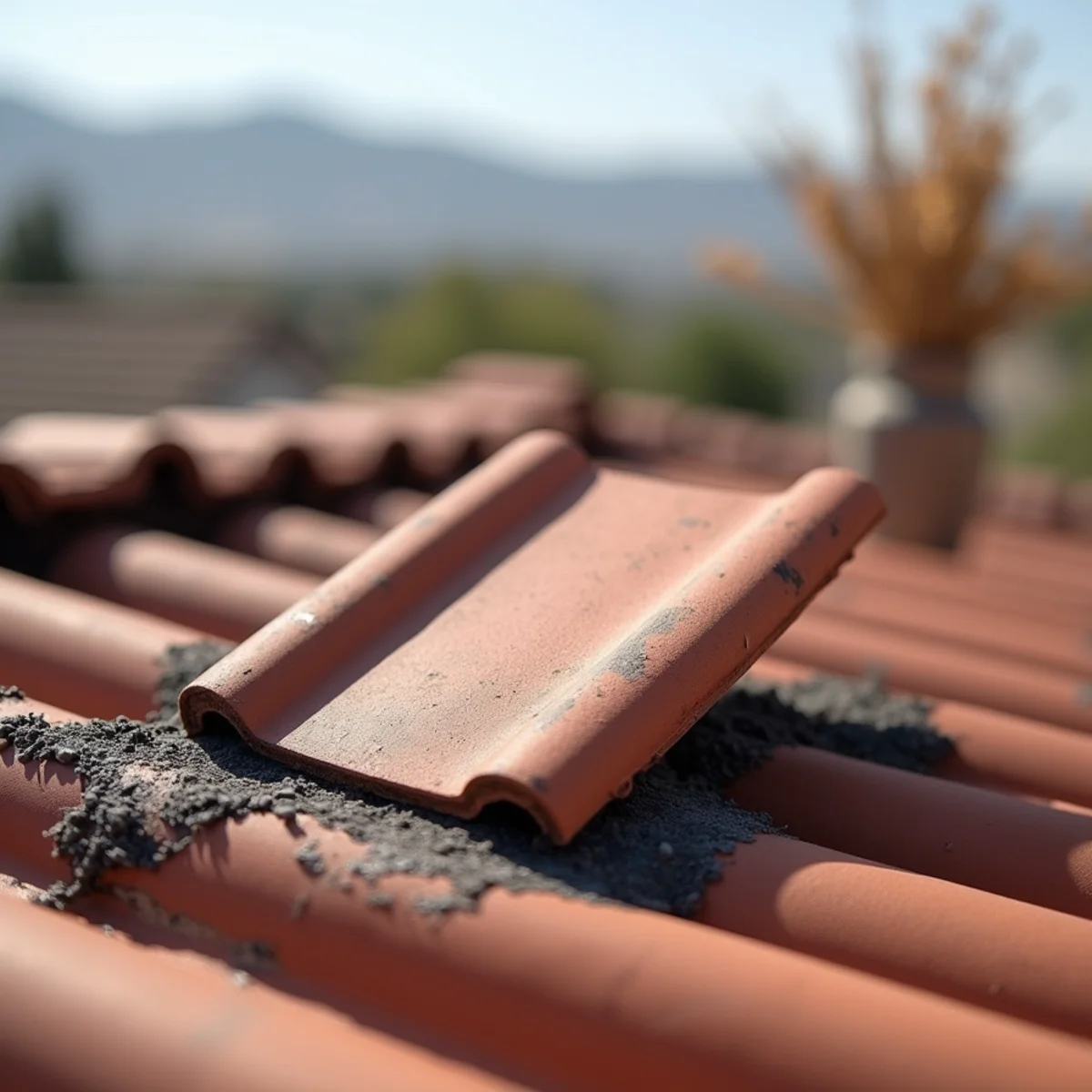 Single lifted roof tile sitting out of line on a Menifee, California home