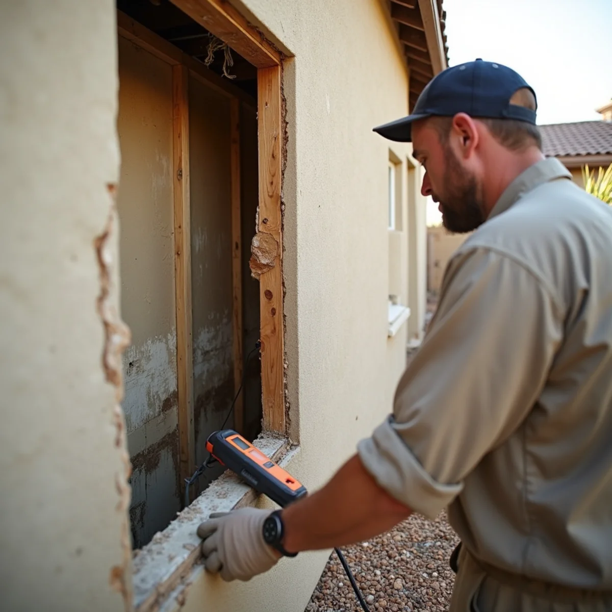 Opened wall cavity showing water damage inside a Menifee, CA home