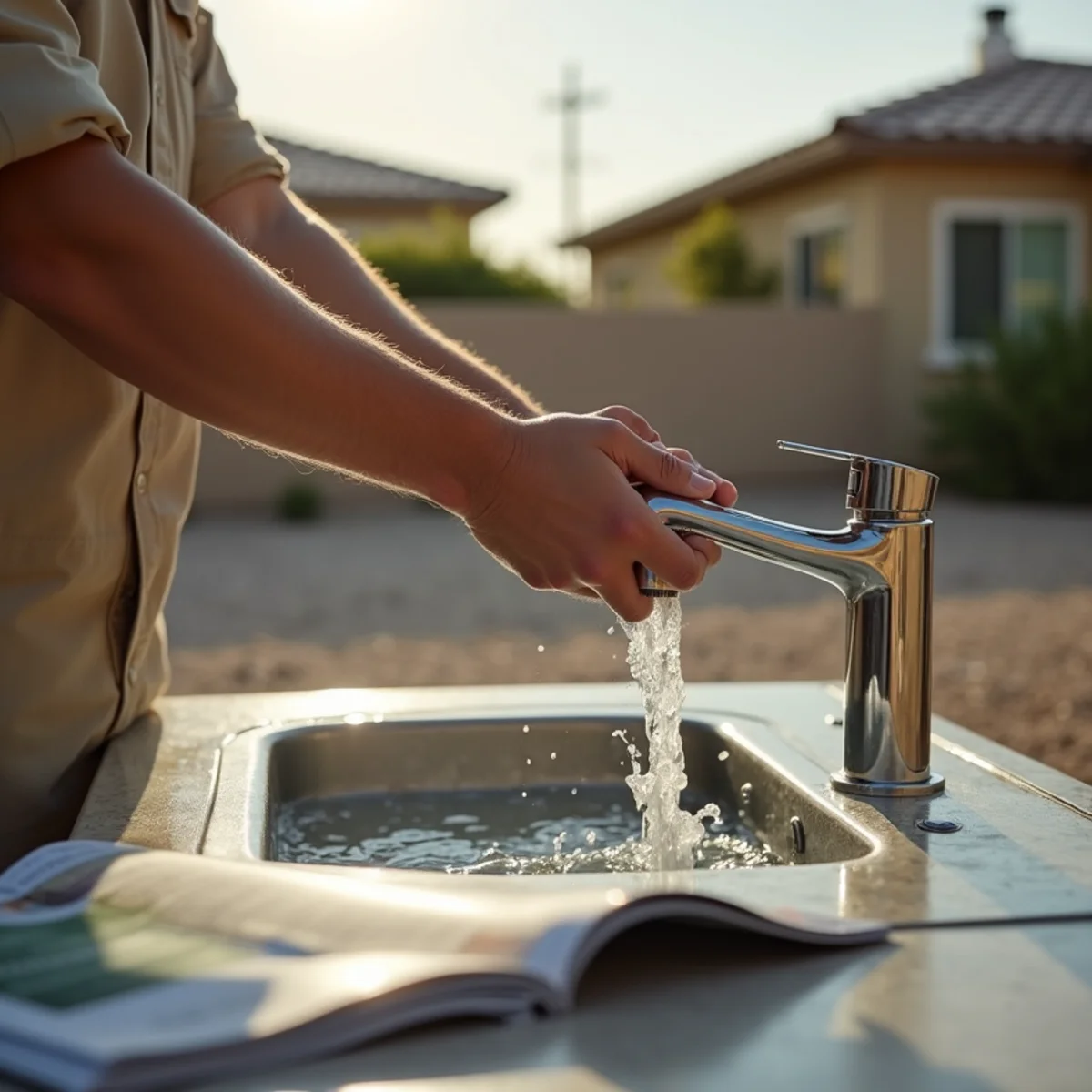 Opening a hot water tap to break the vacuum while draining a water heater