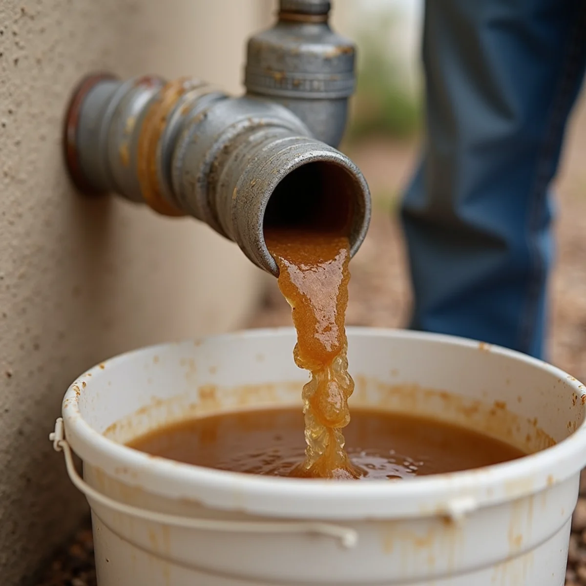 Cloudy sediment laden water draining from a Menifee water heater