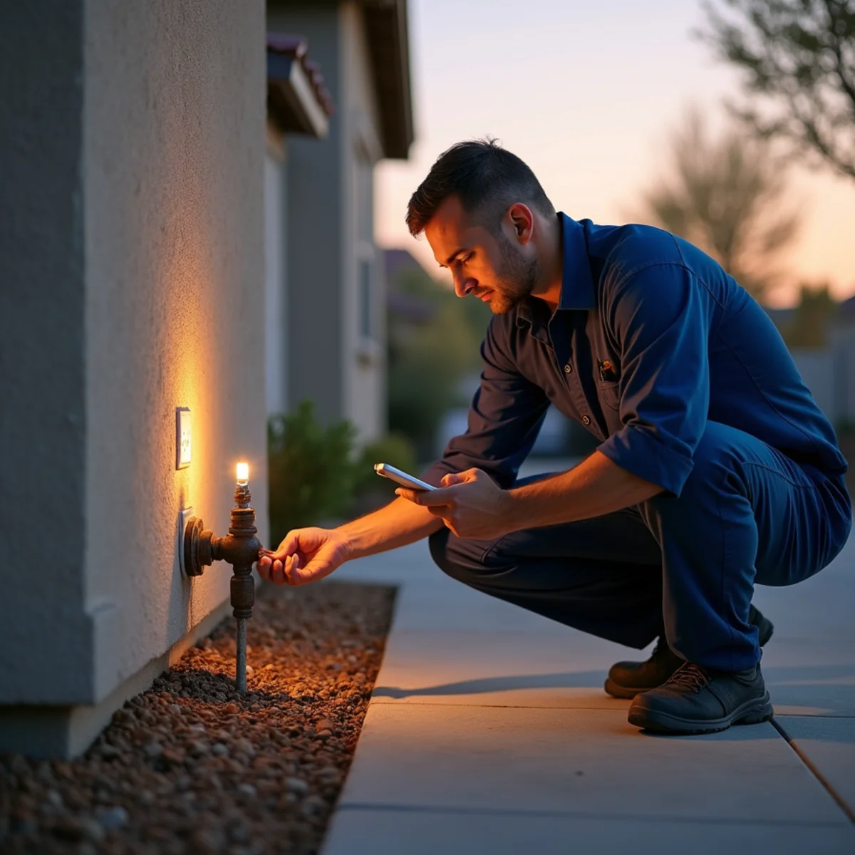 Homeowner shutting off a water main valve during a water damage emergency in Menifee, CA