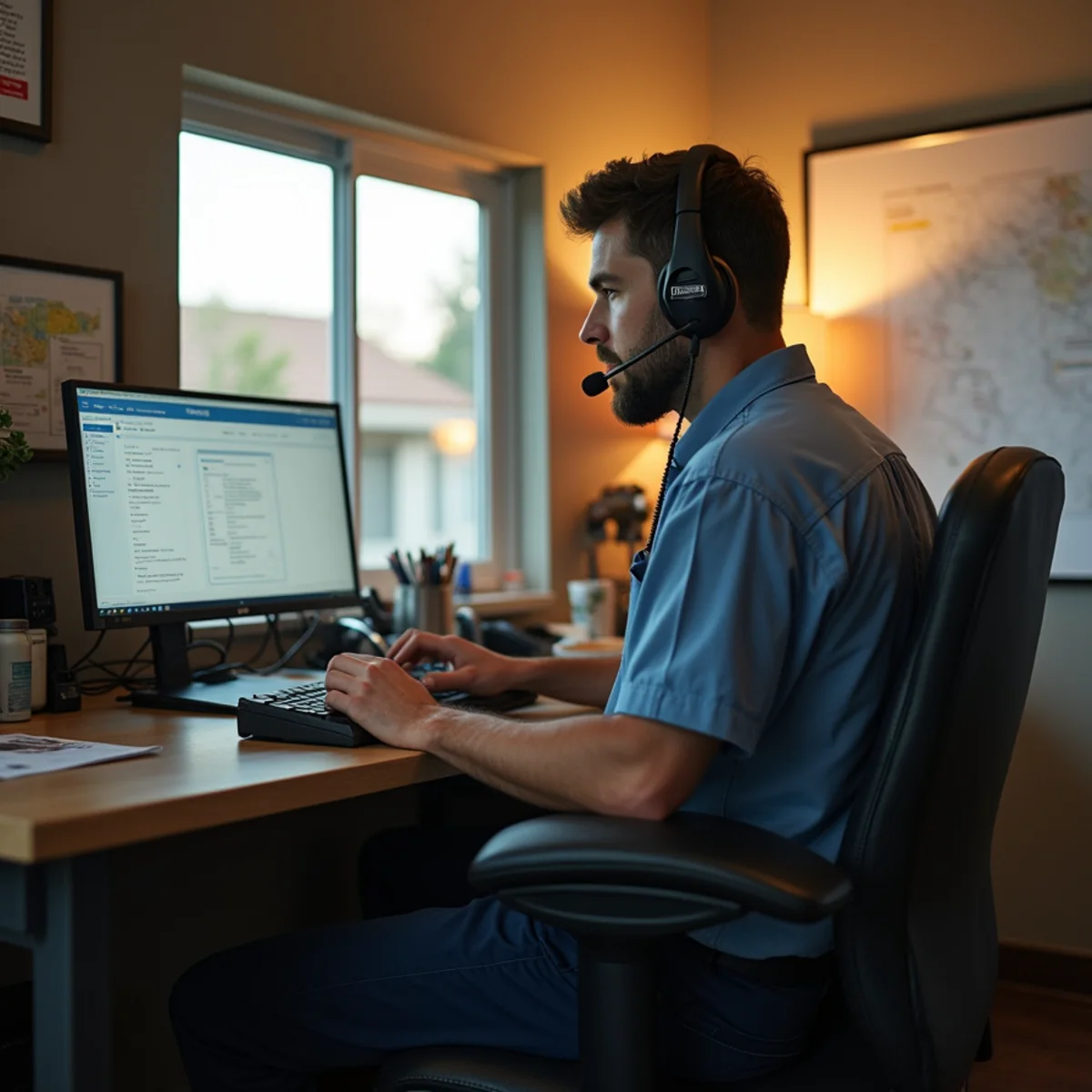 Water damage restoration dispatcher taking an emergency call in Menifee, CA