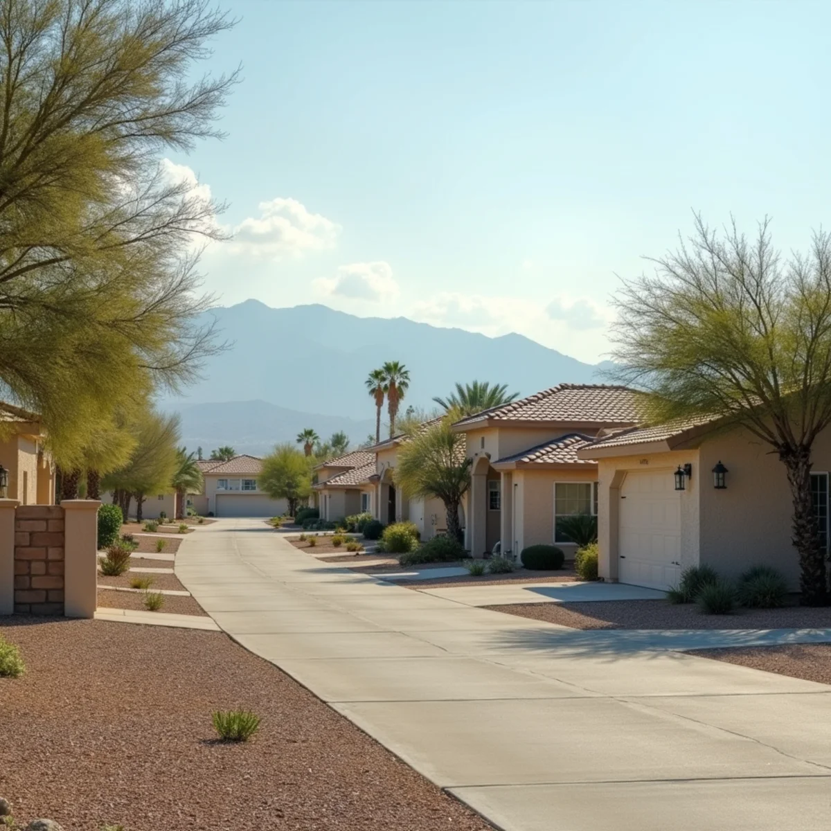 Typical residential streets and homes in Apple Valley, CA