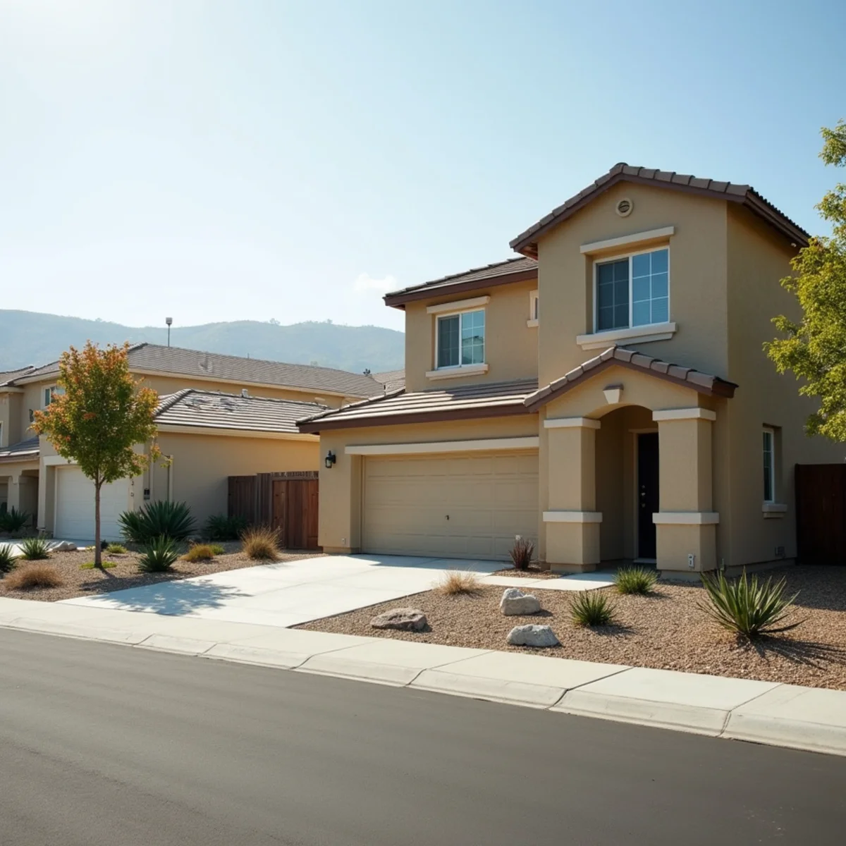 Typical residential streets and homes in Beaumont, CA