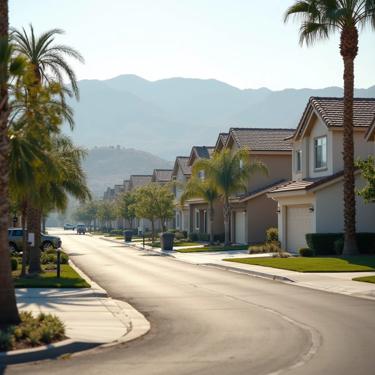 Typical residential streets and homes in Chino, CA