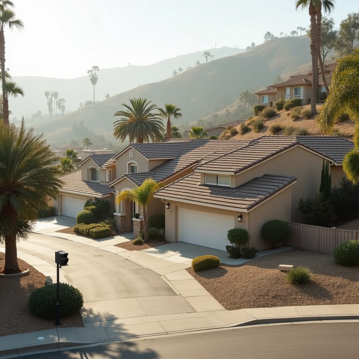 Typical residential streets and homes in Chino Hills, CA