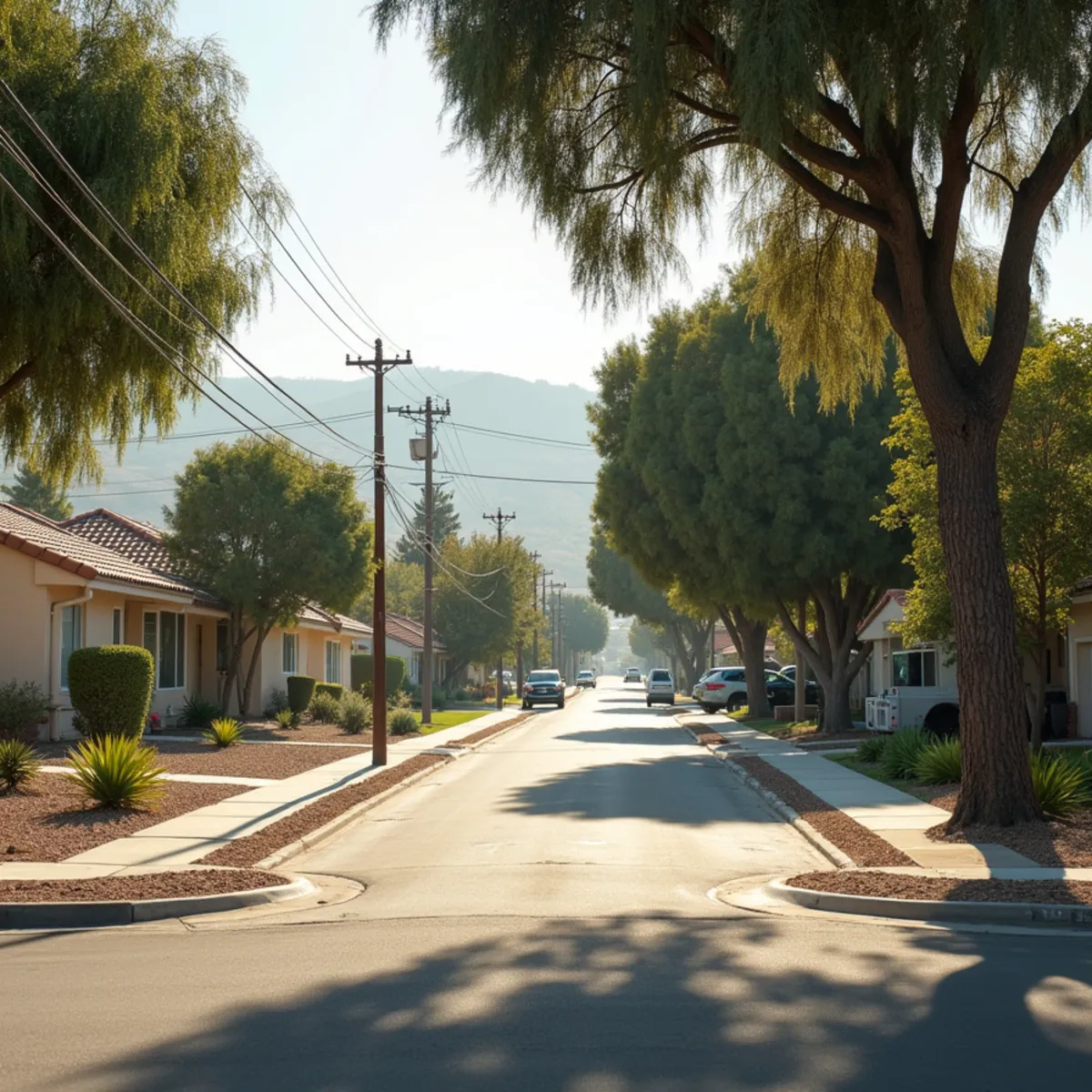 Typical residential streets and homes in Colton, CA