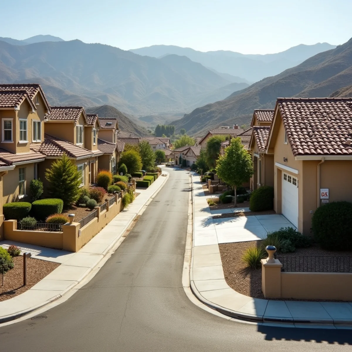 Typical residential streets and homes in Corona, CA