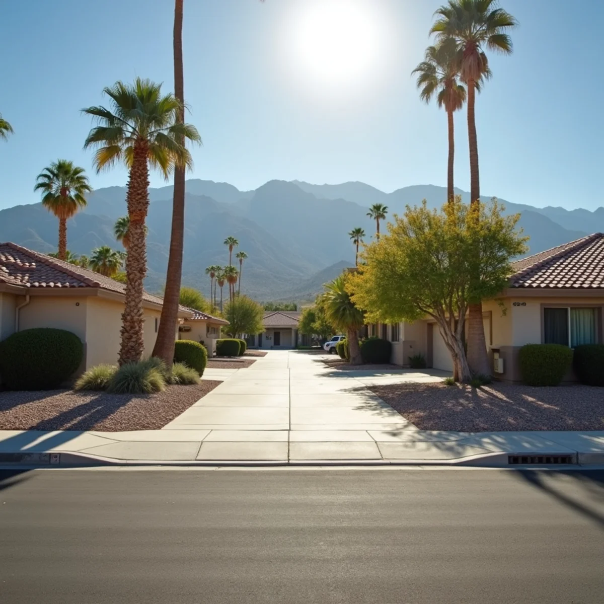 Typical residential streets and homes in Desert Hot Springs, CA