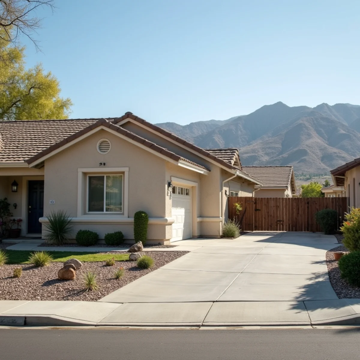 Typical residential streets and homes in Hemet, CA