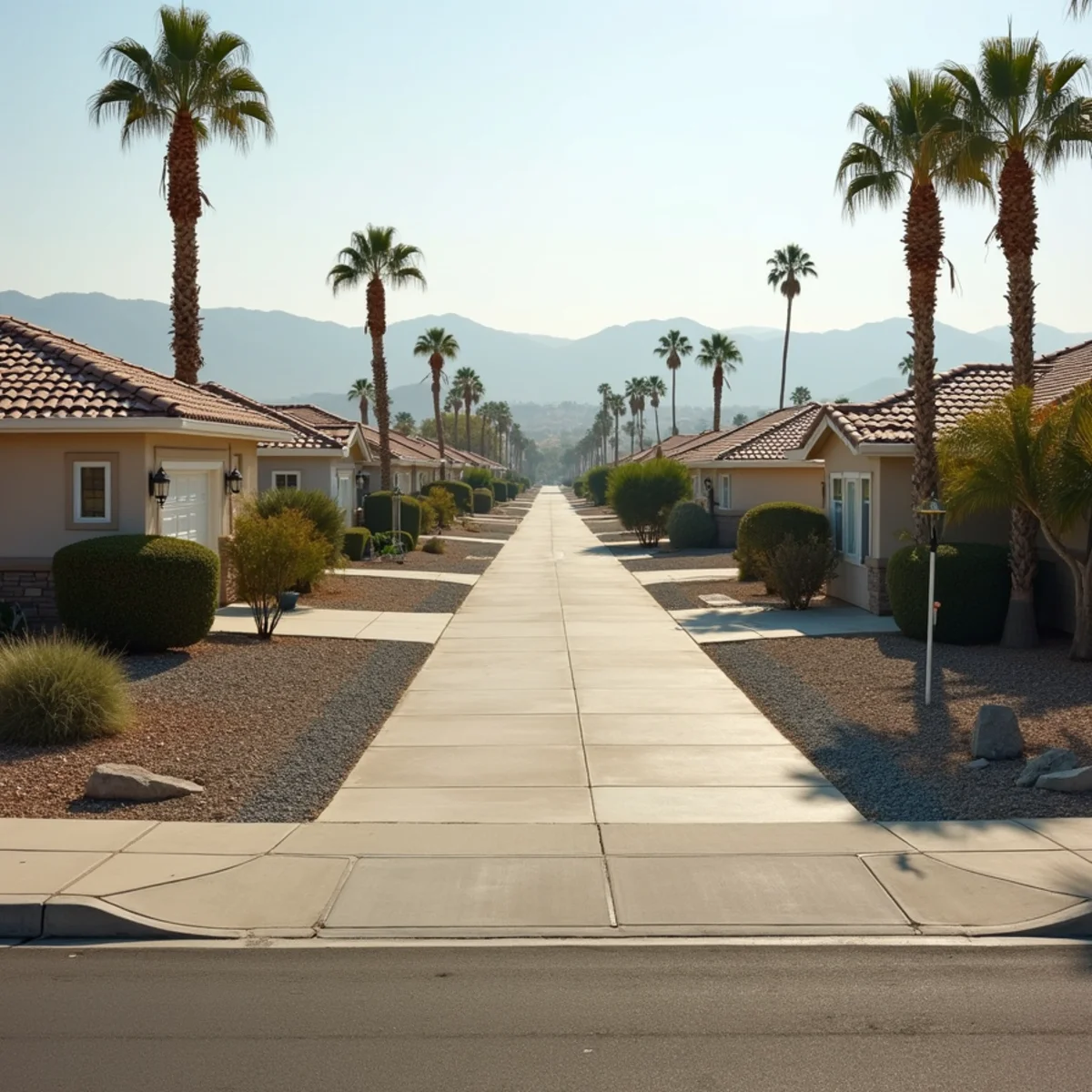 Typical residential streets and homes in Highland, CA