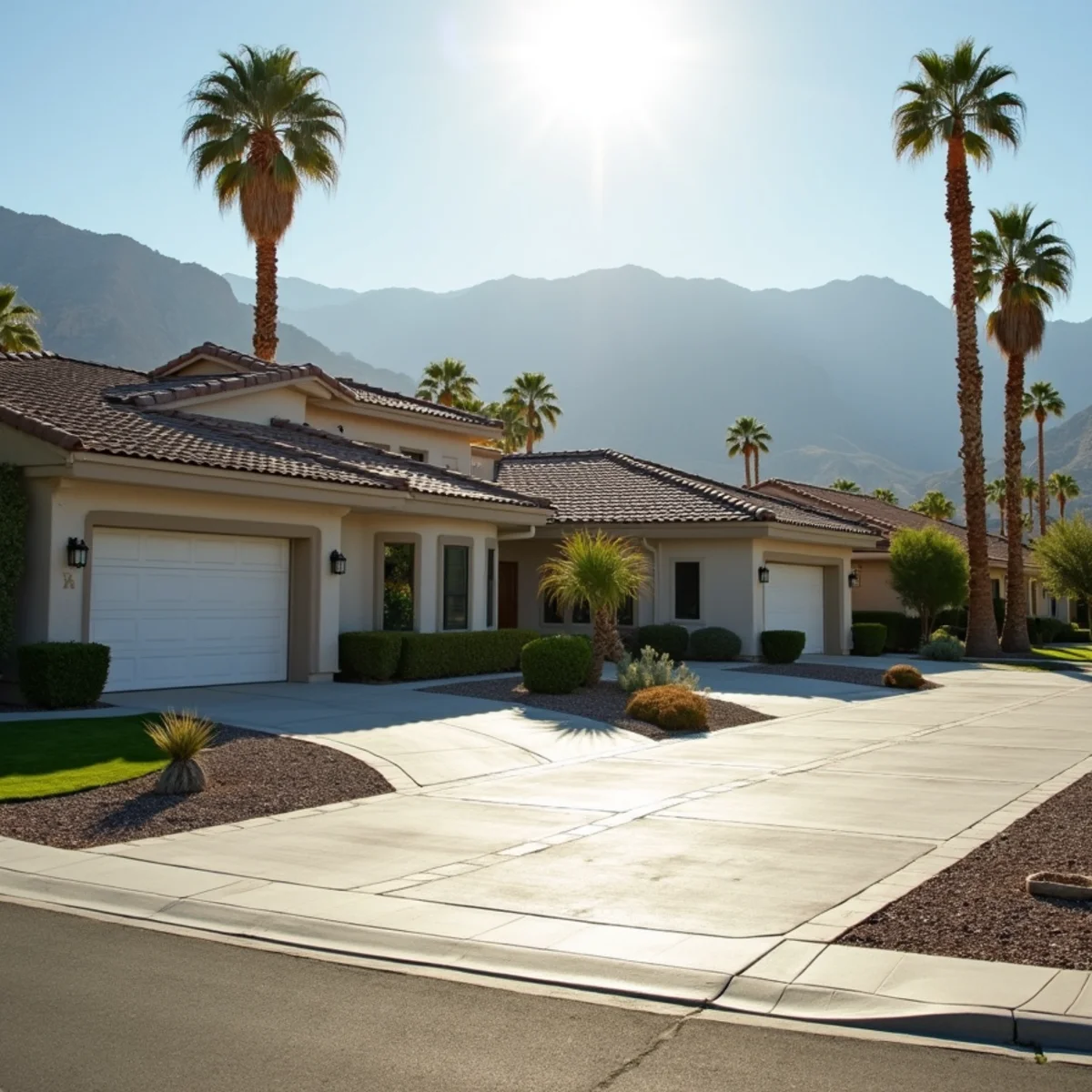 Typical residential streets and homes in Indian Wells, CA