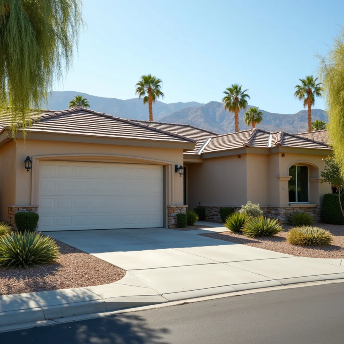 Typical residential streets and homes in Indio, CA