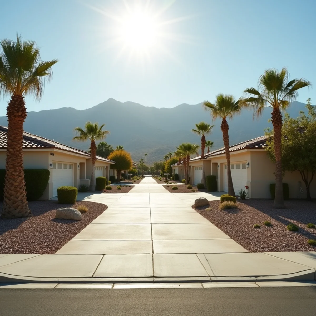 Typical residential streets and homes in La Quinta, CA
