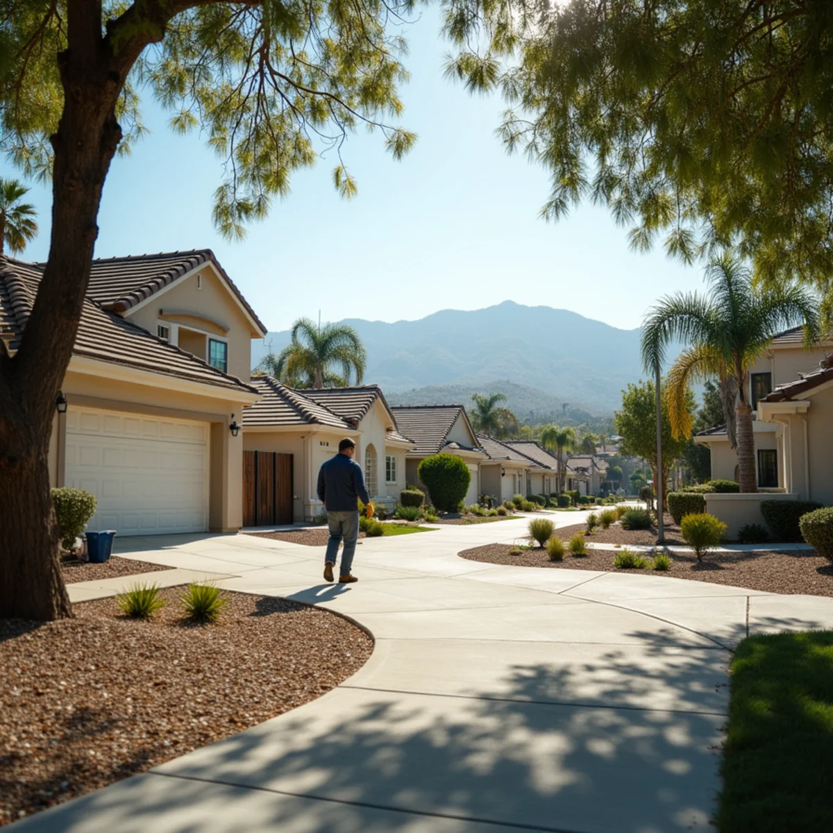 Typical residential streets and homes in Ontario, CA