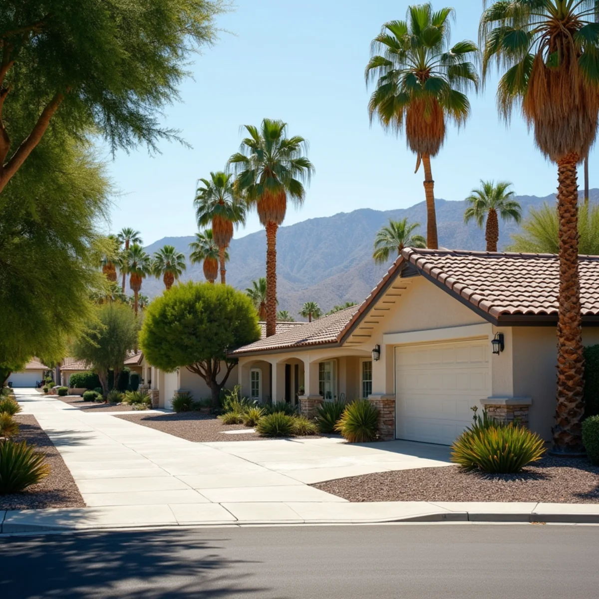Typical residential streets and homes in Palm Springs, CA