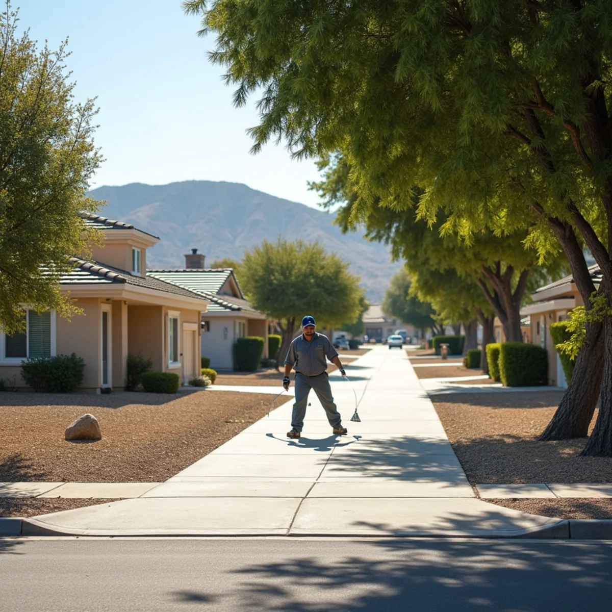 Typical residential streets and homes in Perris, CA