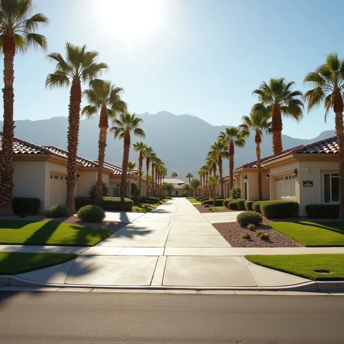 Typical residential streets and homes in Rancho Mirage, CA