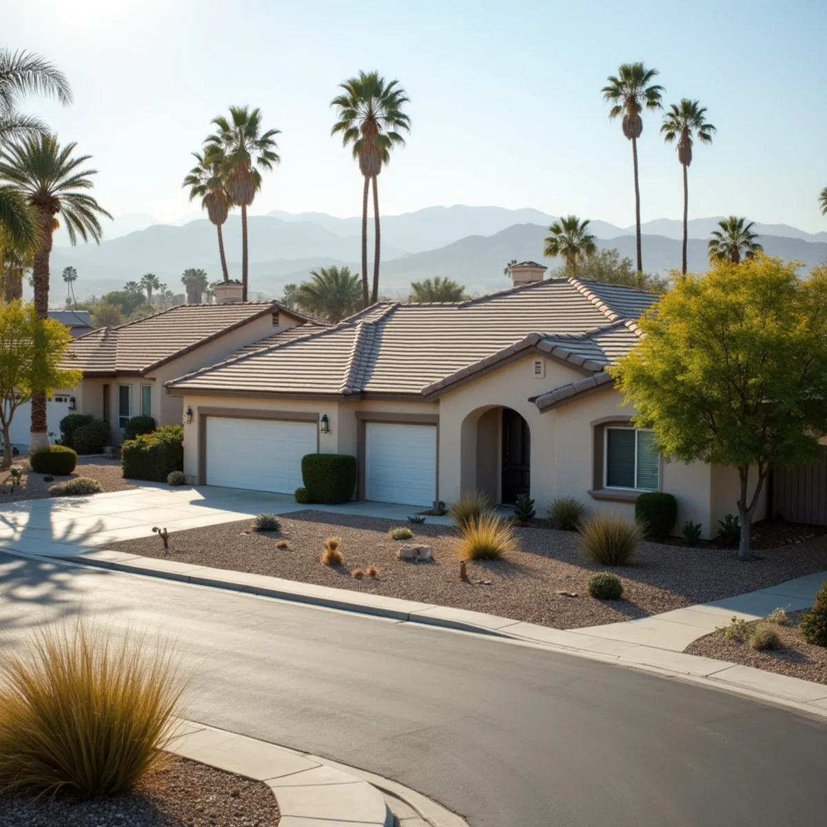 Typical residential streets and homes in Rialto, CA
