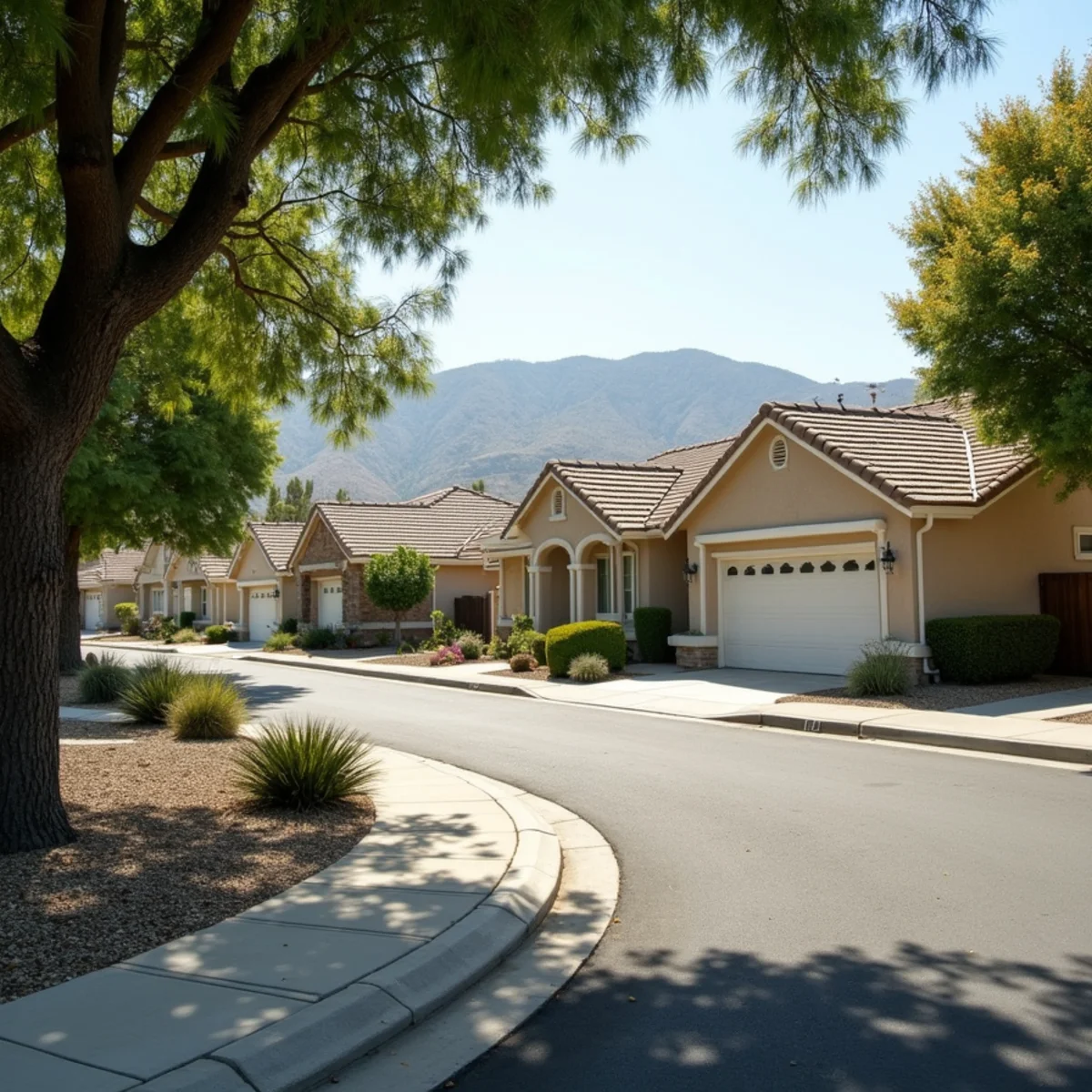 Typical residential streets and homes in Riverside, CA