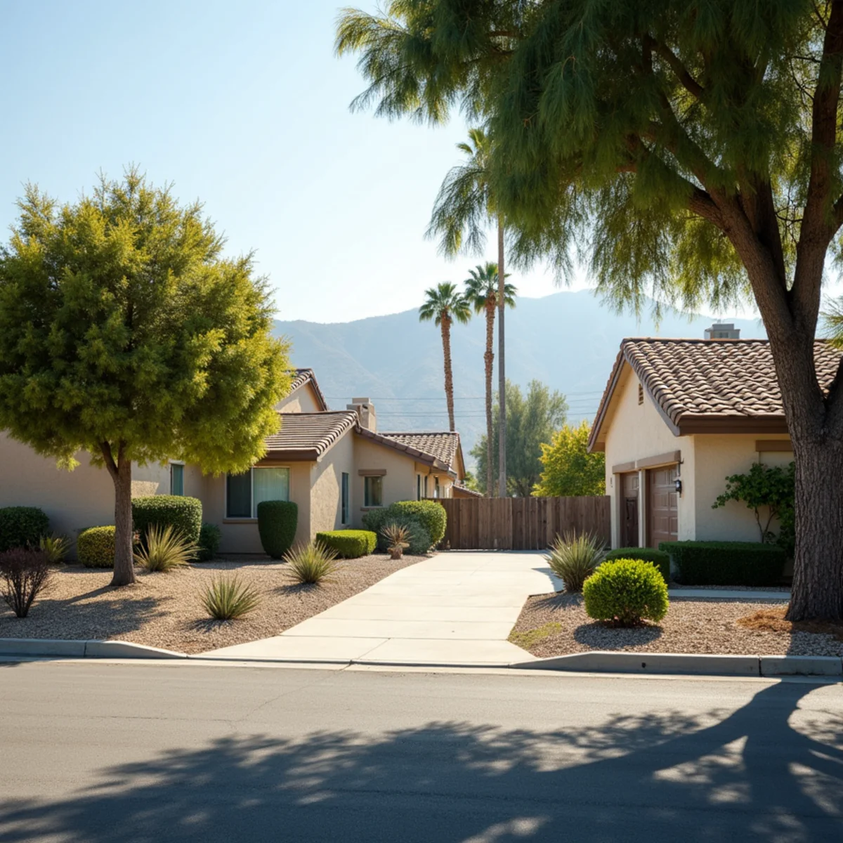 Typical residential streets and homes in Upland, CA