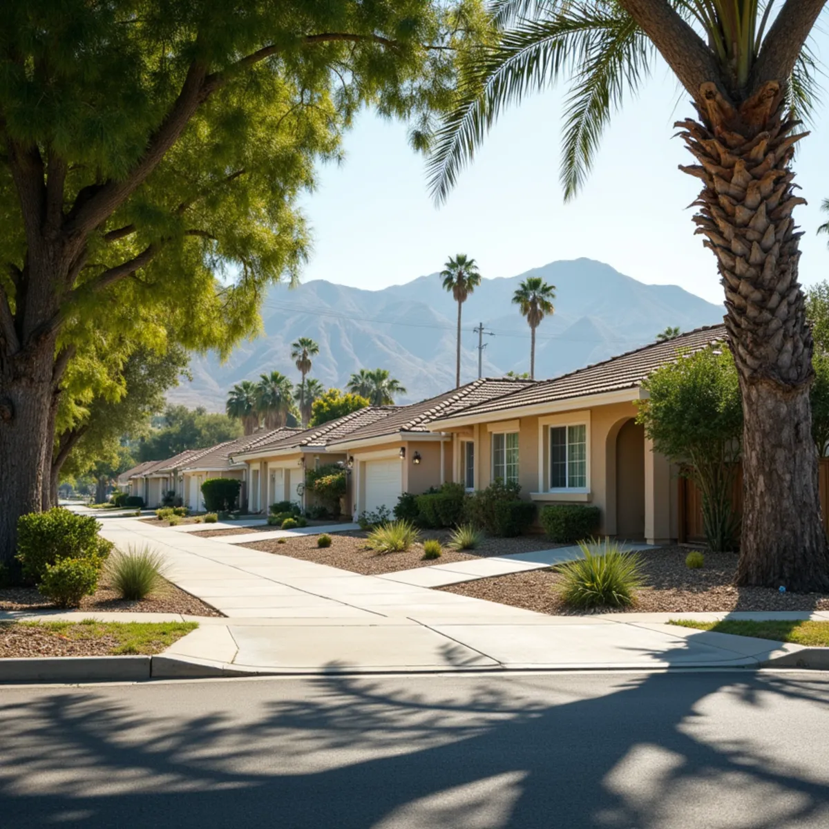 Typical residential streets and homes in Yucaipa, CA