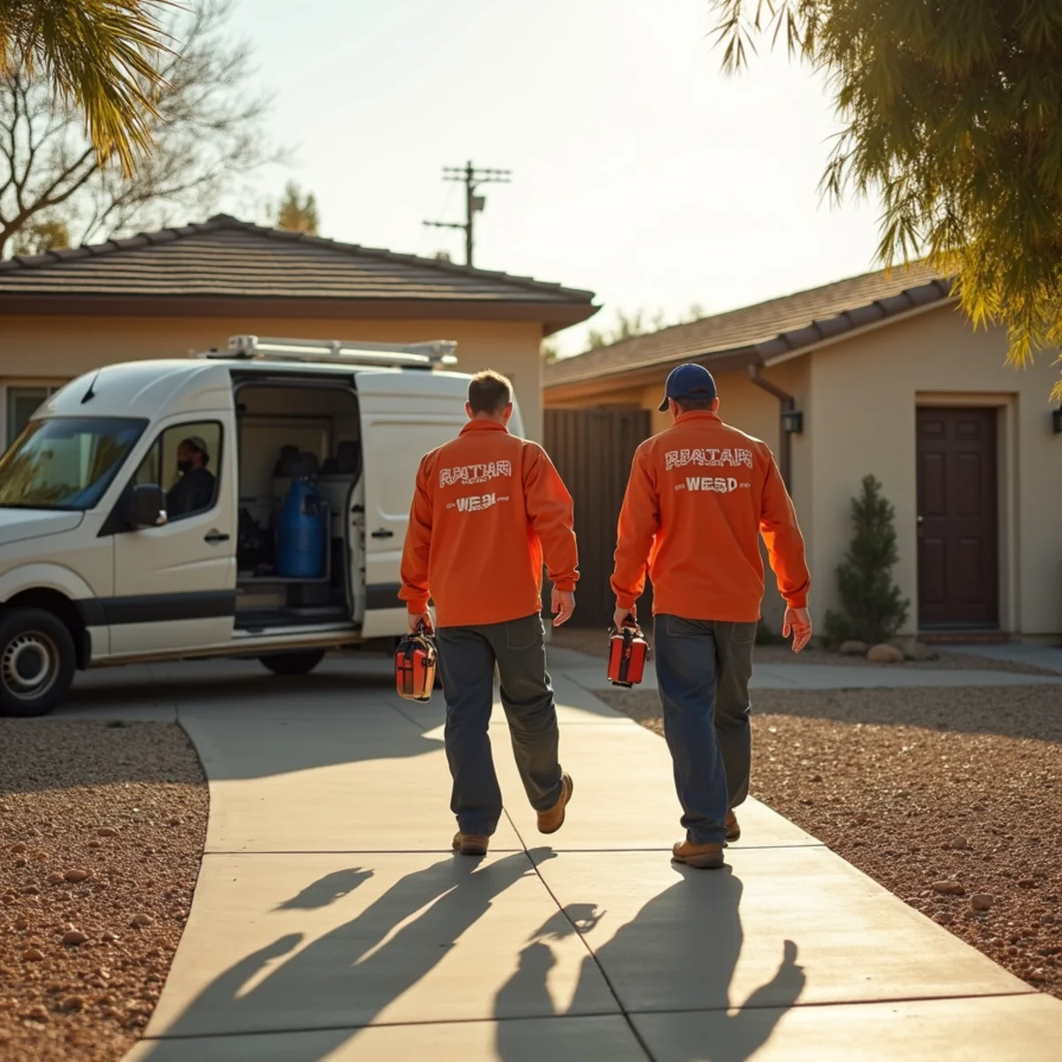 Restoration crew arriving on site at a home in Riverside County, CA