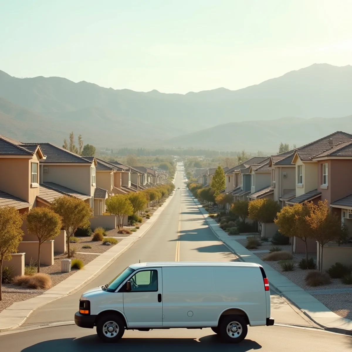 Water damage restoration van on a residential street in Menifee, CA