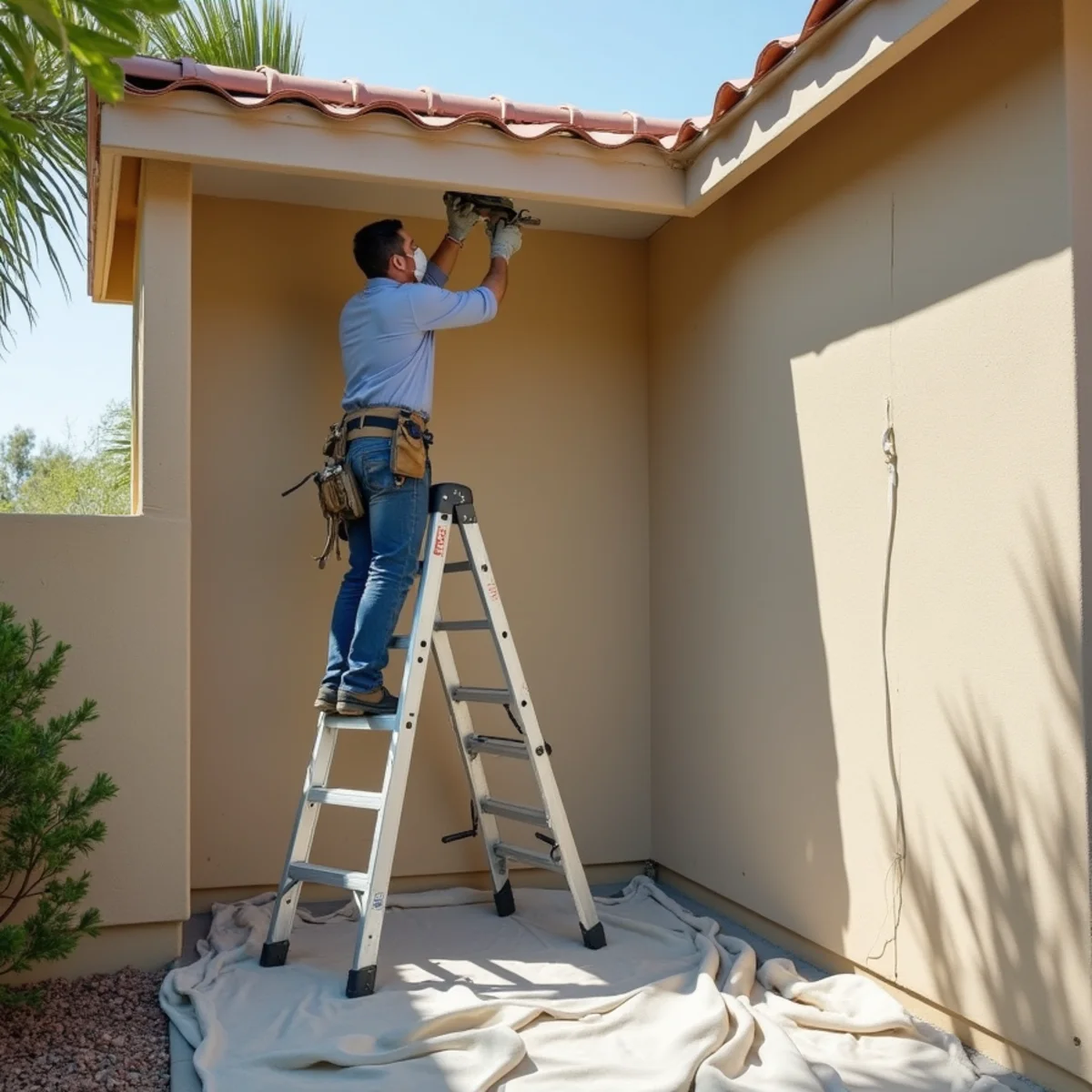 Restoration crew performing ceiling water damage repair in a Menifee, CA property