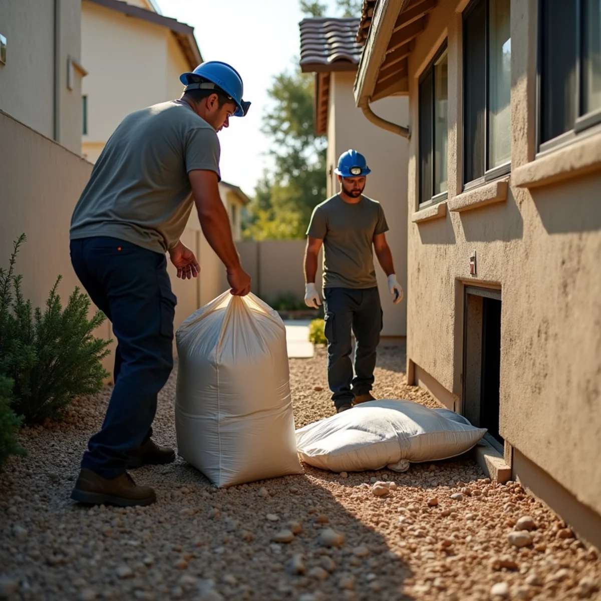Restoration crew performing crawl space and under-floor water damage restoration in a Menifee, CA property