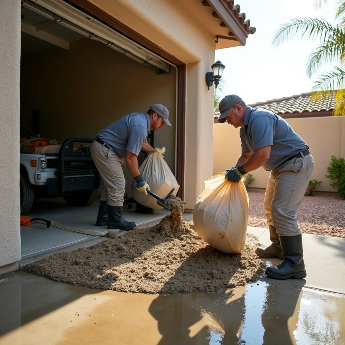Restoration crew performing flood damage restoration in a Menifee, CA property