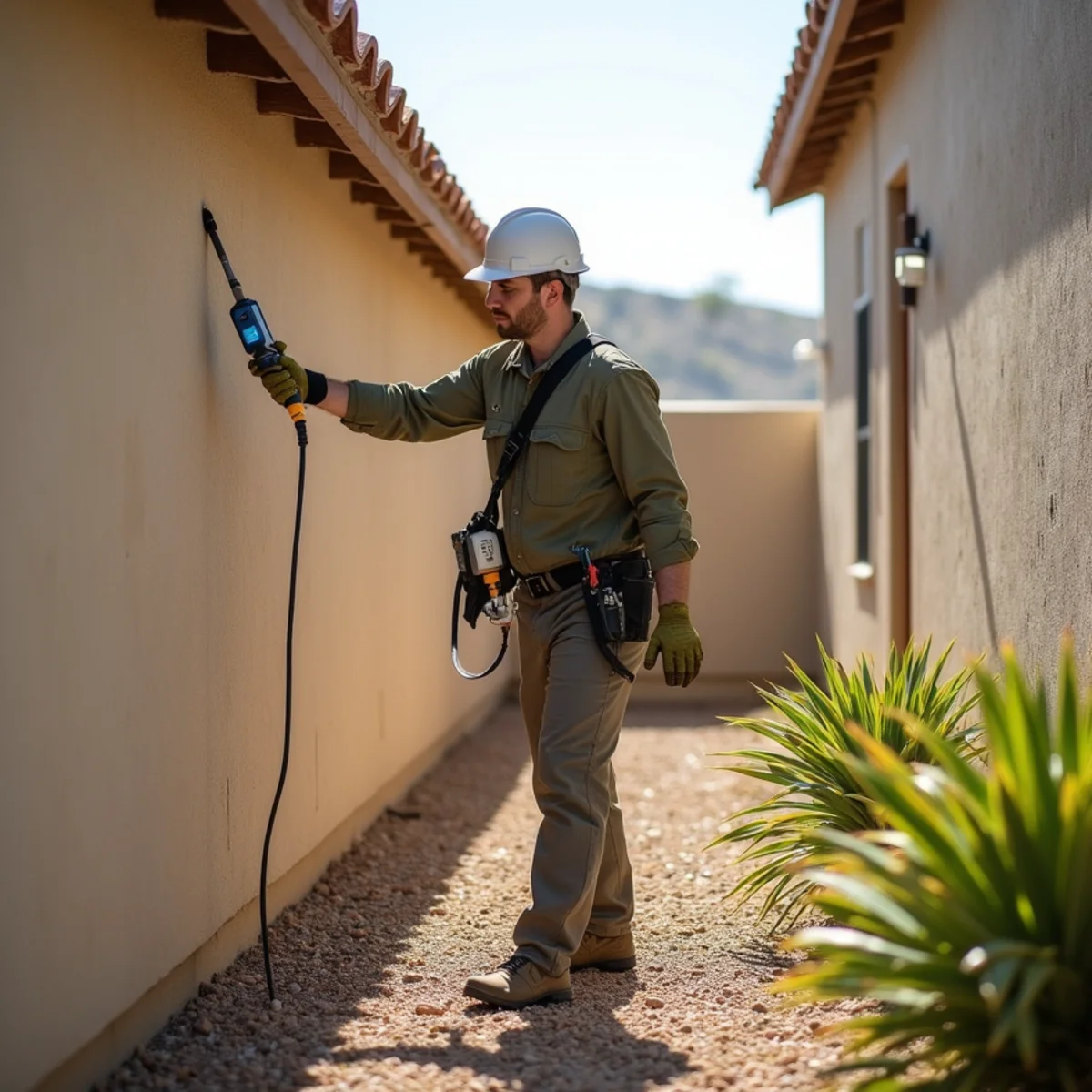 Restoration crew performing leak detection and moisture inspection in a Menifee, CA property