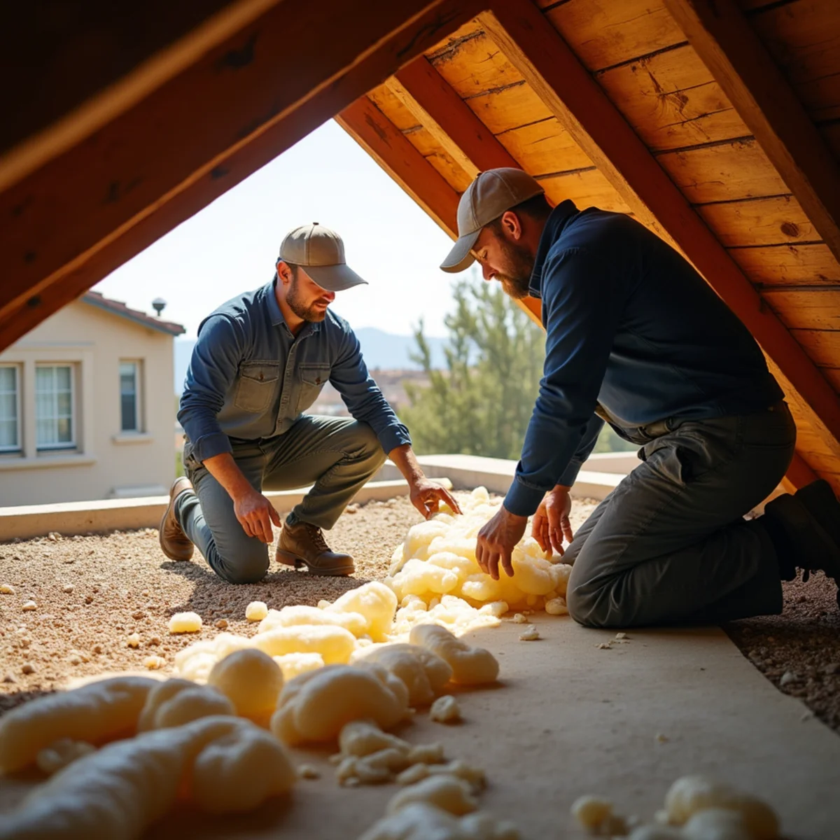 Restoration crew performing roof leak water damage restoration in a Menifee, CA property