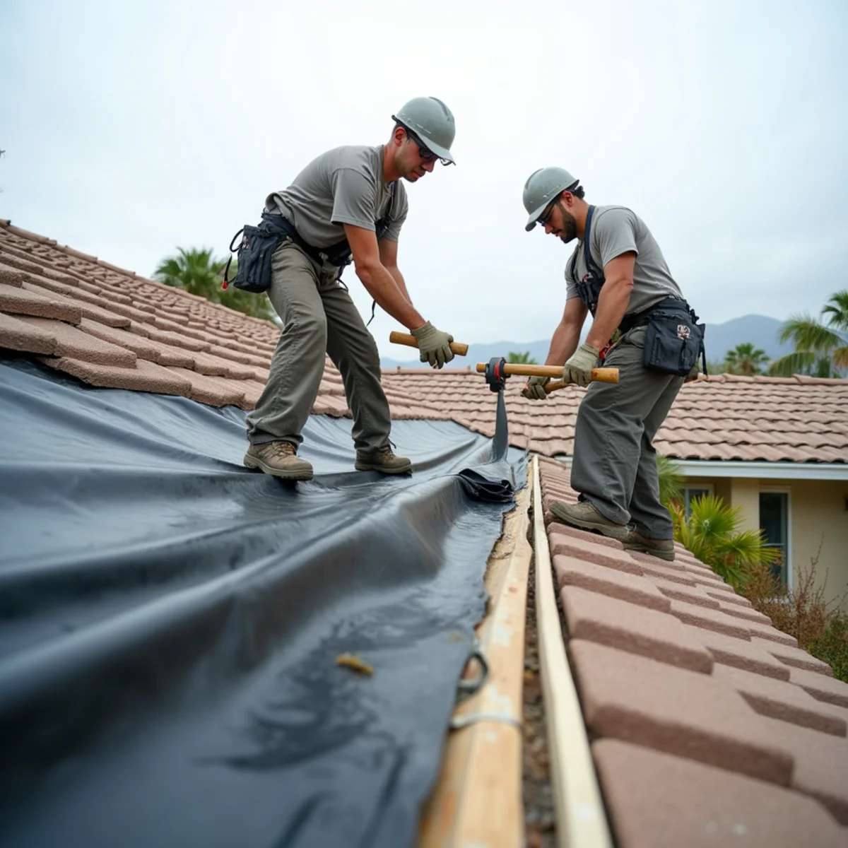 Restoration crew performing storm damage restoration in a Menifee, CA property