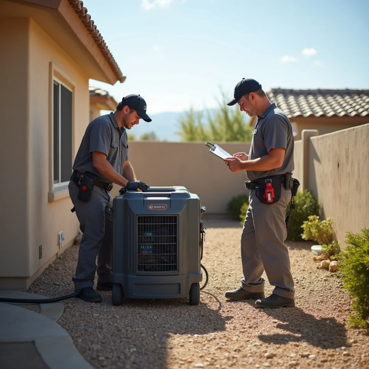 Restoration crew performing structural drying and dehumidification in a Menifee, CA property
